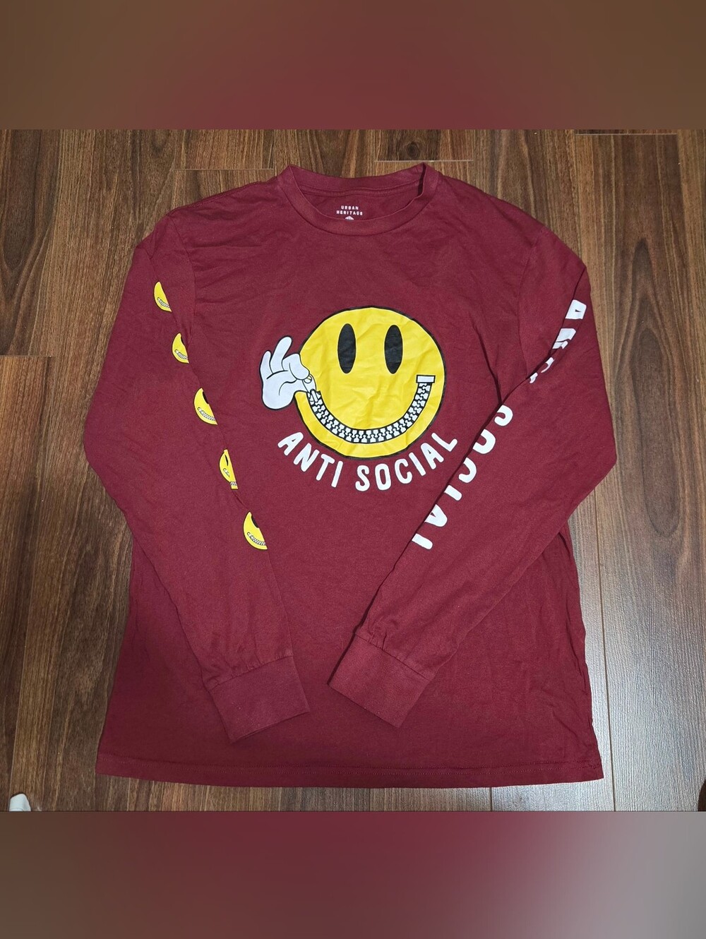 Anti Social Social Club Men’s Maroon Long Sleeve Graphic Tee | Size Medium